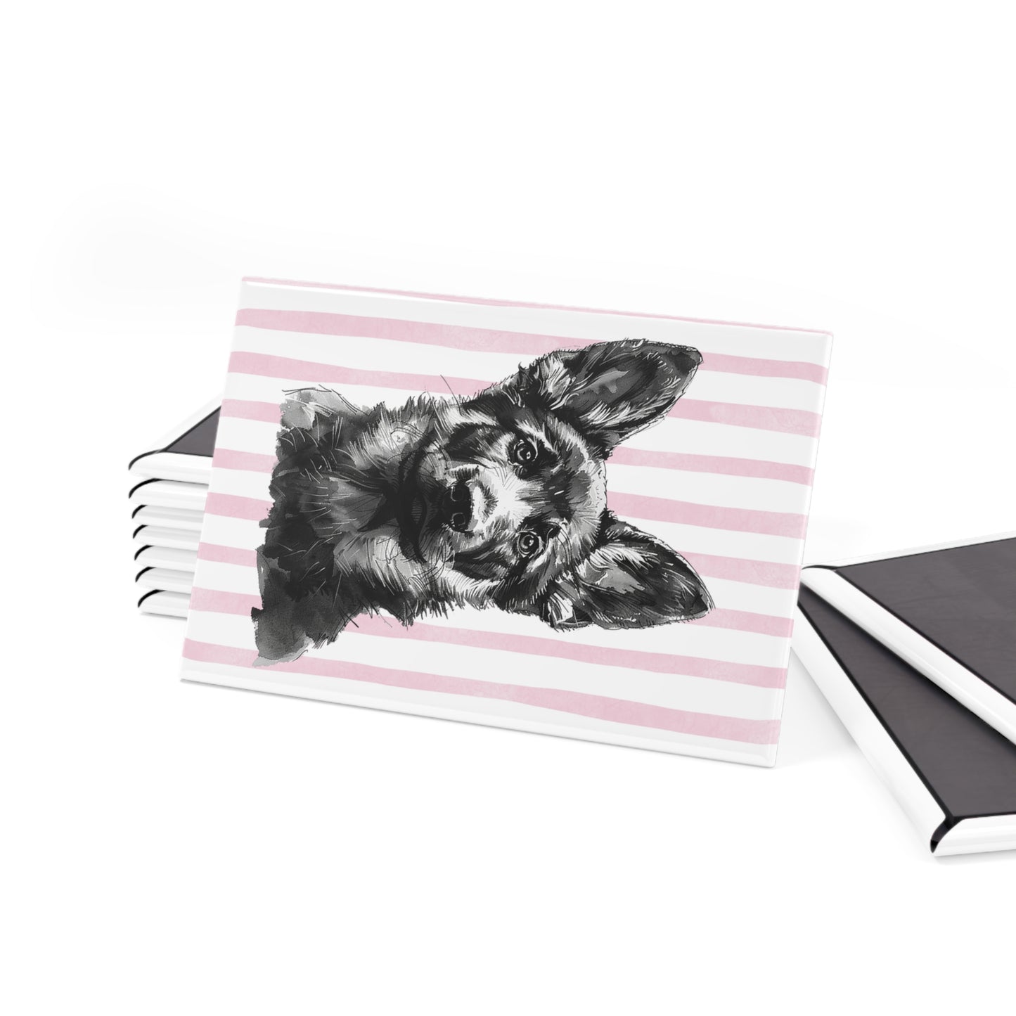 Pink Stripes Shepherd Puppy Rectangle Magnet
