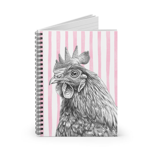 Chicken Sketch Spiral Notebook — Ruled Journal with Pink Stripe Cover
