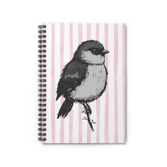 Chickadee Sketch Spiral Notebook — Pink Striped Ruled Journal