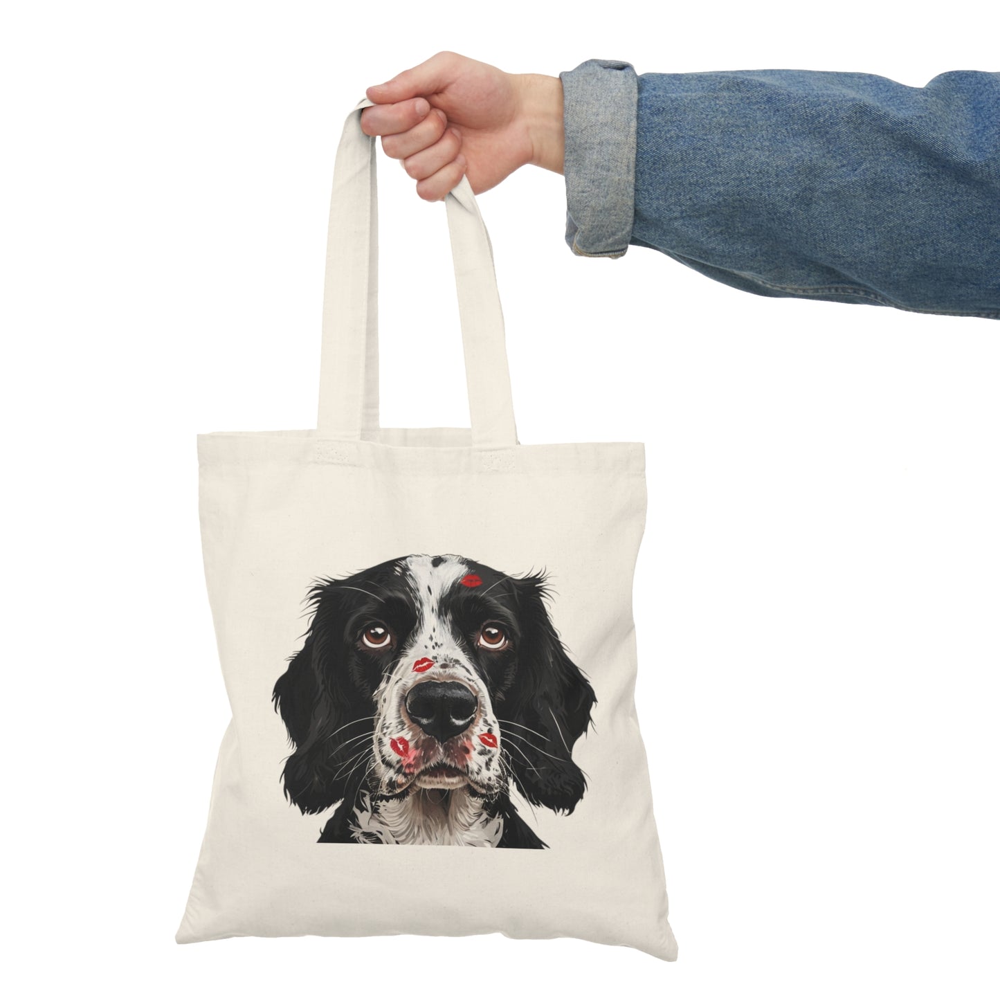 Springer Spaniel Portrait Tote Bag - Cute Dog Face Cotton Shopper