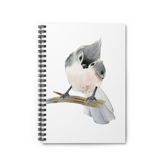 Watercolor Tufted Titmouse Illustration Spiral Notebook — Ruled Journal for Bird Lovers