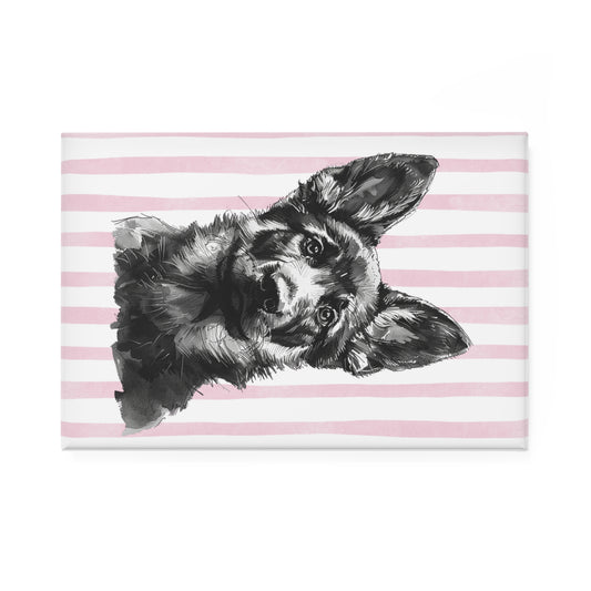 Pink Stripes Shepherd Puppy Rectangle Magnet