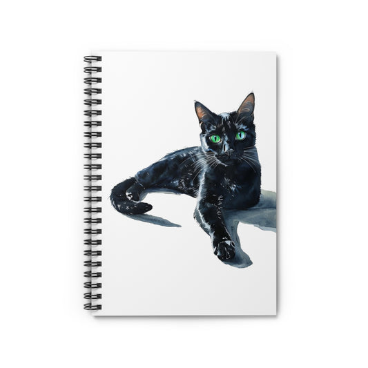 Black Cat Spiral Notebook — Green-Eyed Cat Ruled Journal