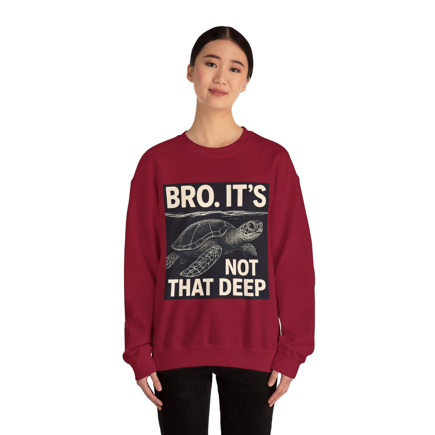 ‘Bro It's Not That Deep’ Sea Turtle Sweatshirt | Turtle Graphic Crewneck