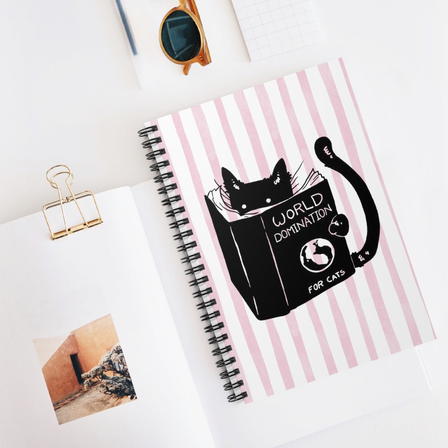 Cat Notebook — 'World Domination for Cats' Spiral Ruled Journal
