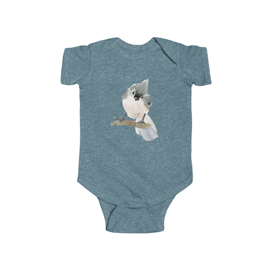 Baby Bodysuit with Watercolor Tufted Titmouse Illustration | Cute Bird Infant Onesie | Nature Inspired Baby Shower Gift