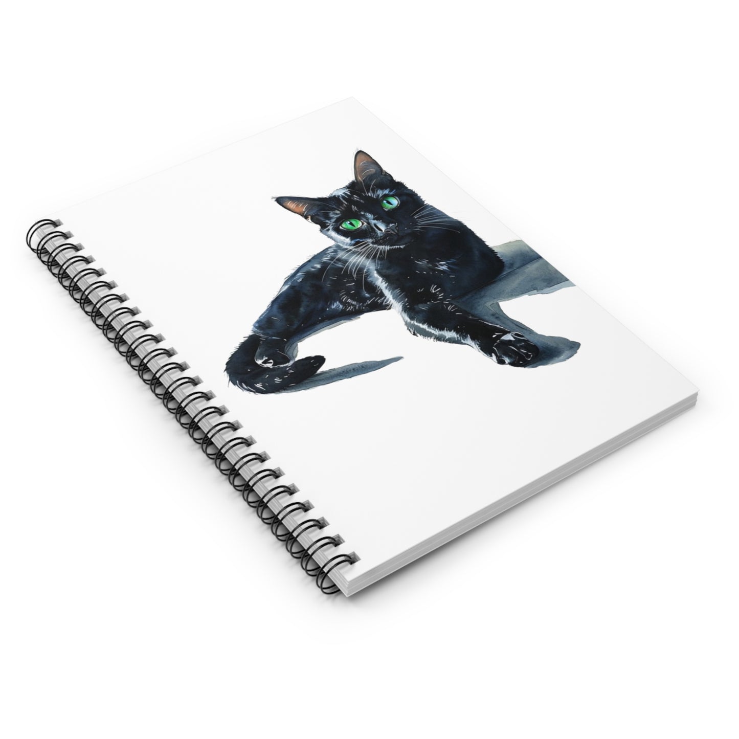 Black Cat Spiral Notebook — Green-Eyed Cat Ruled Journal