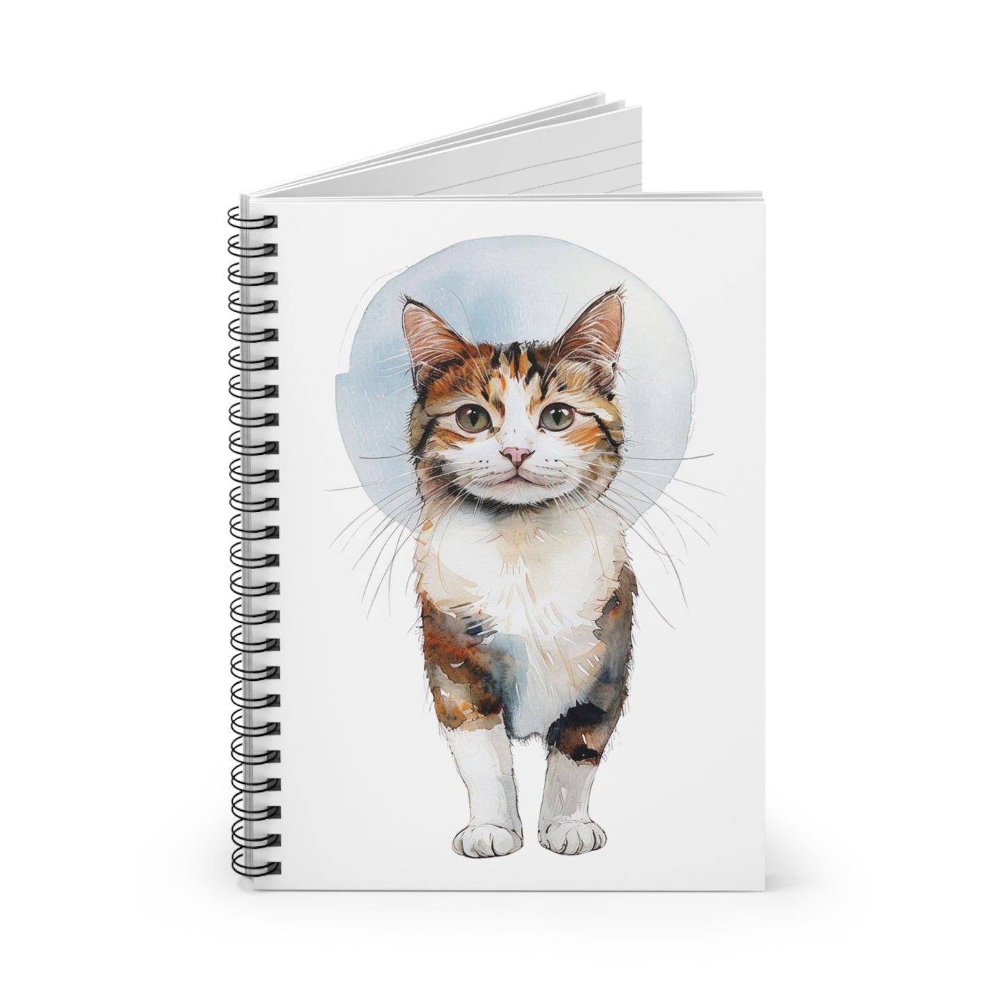 Calico Cat Spiral Notebook — Cute Watercolor Tabby Calico Cat Journal (Ruled)