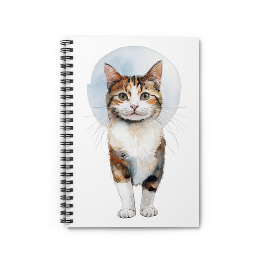 Calico Cat Spiral Notebook — Cute Watercolor Tabby Calico Cat Journal (Ruled)