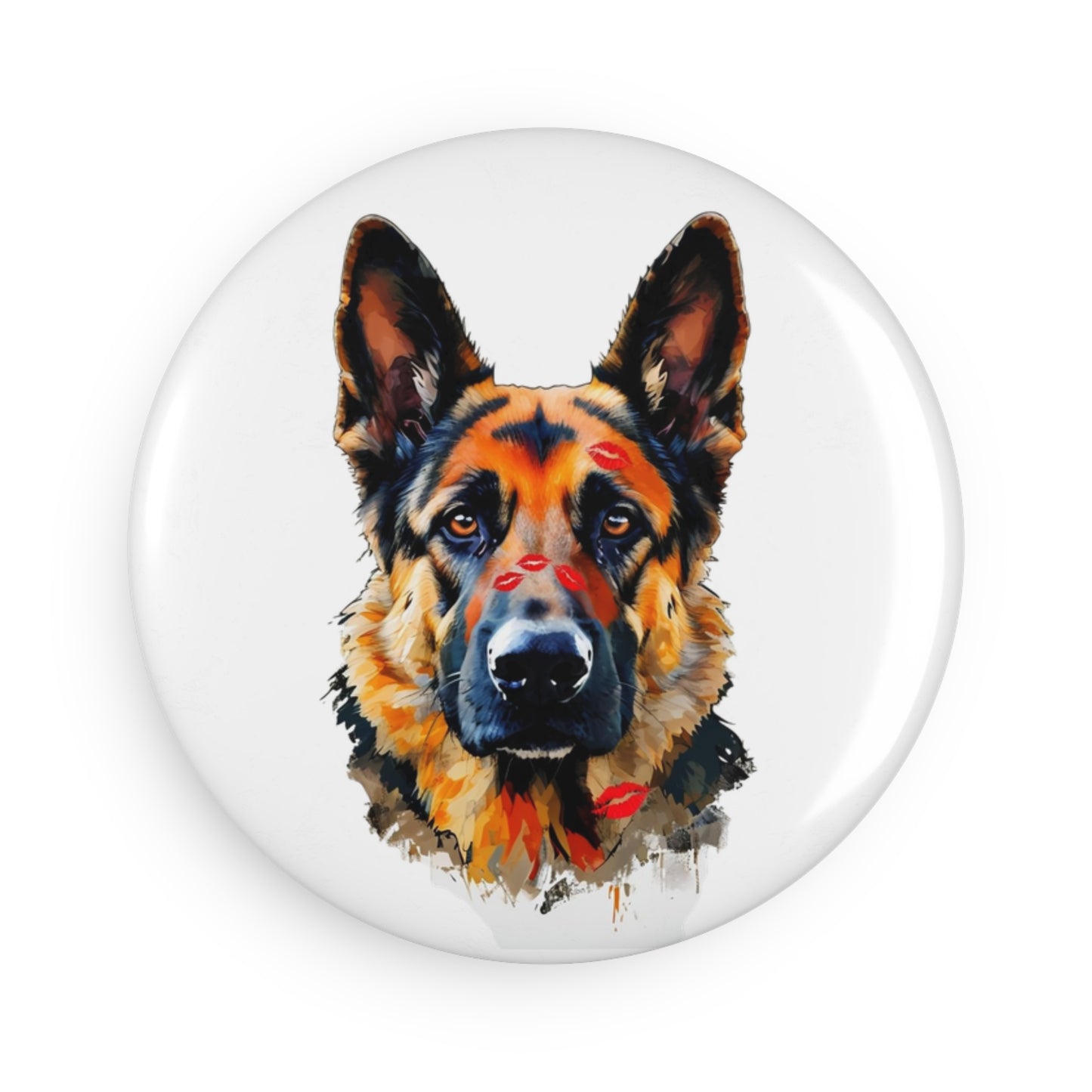 German Shepherd Love Round Button Magnet — Cute Kissed Spaniel Fridge Magnet