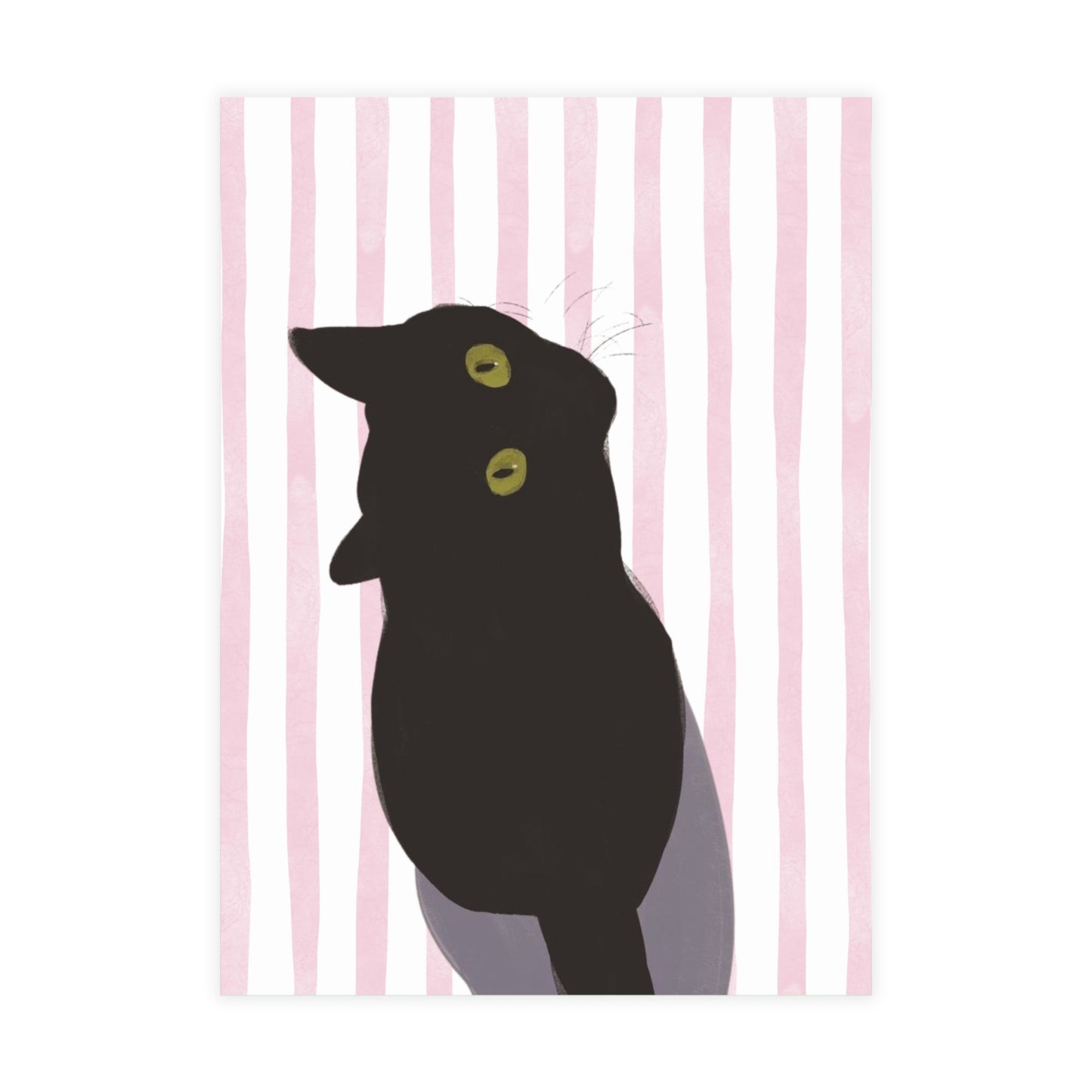 Black Cat Watercolor Pink Stripes Postcard Bundles (envelopes included)