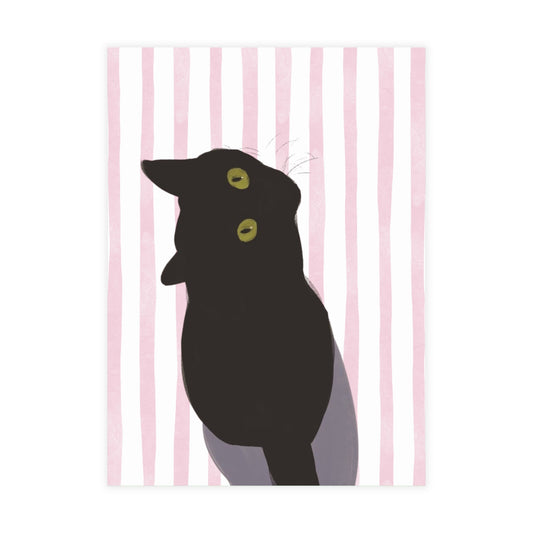 Black Cat Watercolor Pink Stripes Postcard Bundles (envelopes included)