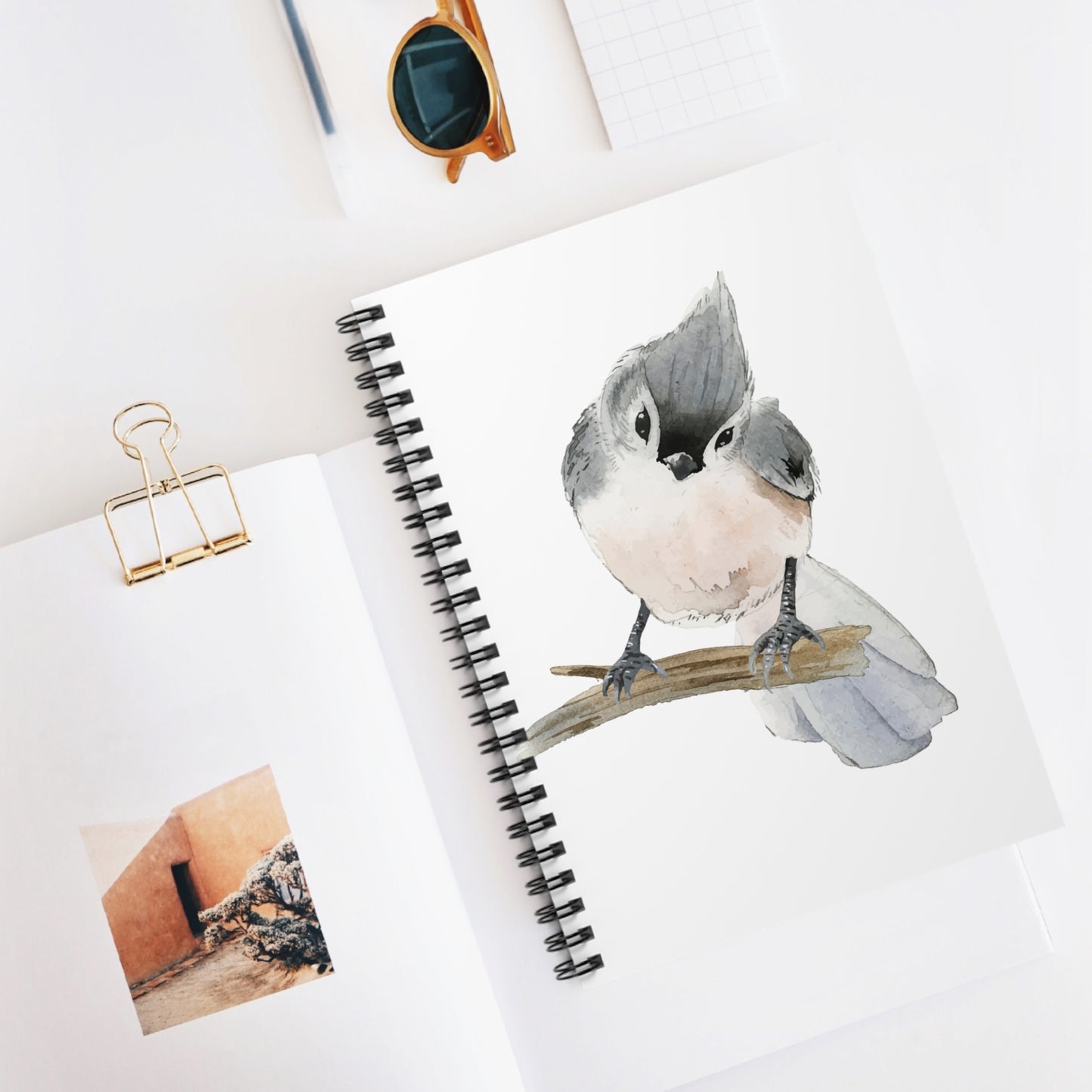 Watercolor Tufted Titmouse Illustration Spiral Notebook — Ruled Journal for Bird Lovers