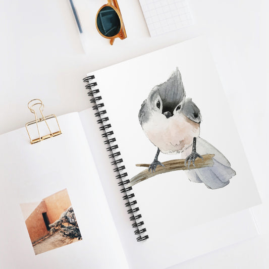 Watercolor Tufted Titmouse Illustration Spiral Notebook — Ruled Journal for Bird Lovers