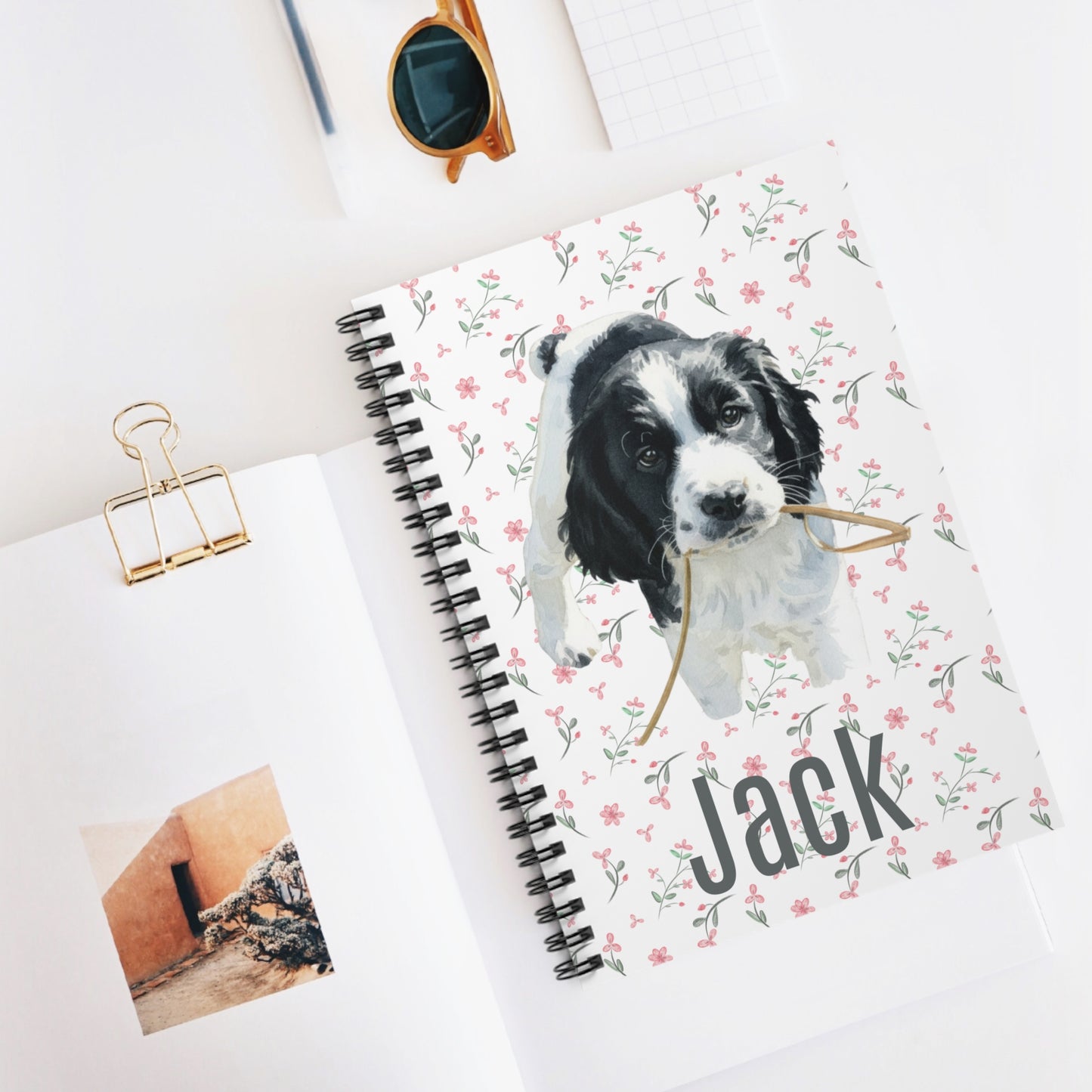 Personalized Pet Portrait Spiral Notebook | Floral Spring Dog Cover with Name | Perfect Gift for Pet Owners