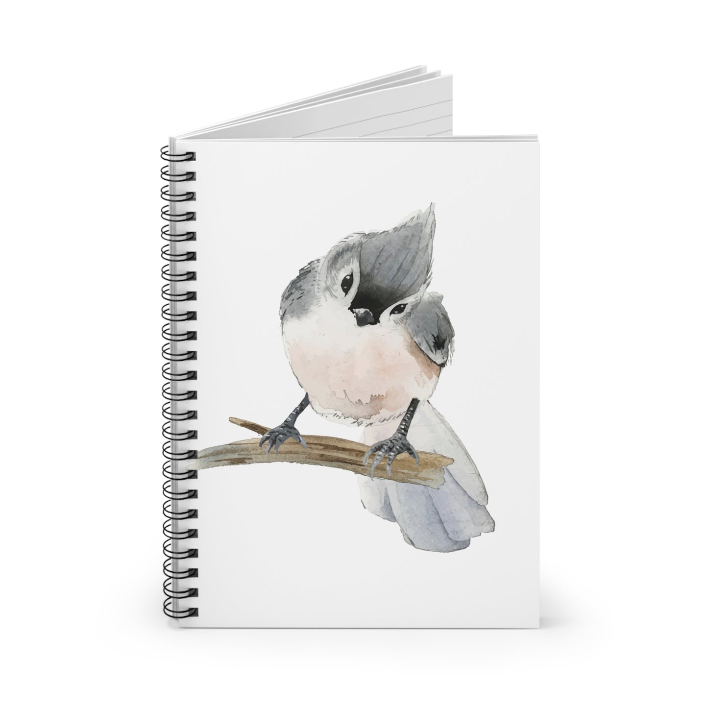 Watercolor Tufted Titmouse Illustration Spiral Notebook — Ruled Journal for Bird Lovers