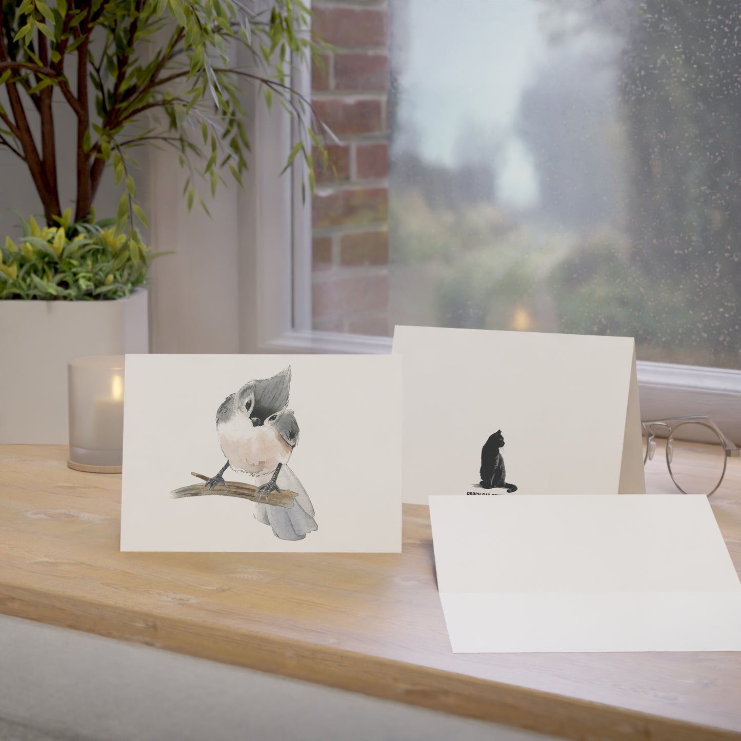 Watercolor Tufted Titmouse Bird Greeting Cards (1/10/30/50 pcs) - Blank Note Cards with Envelopes