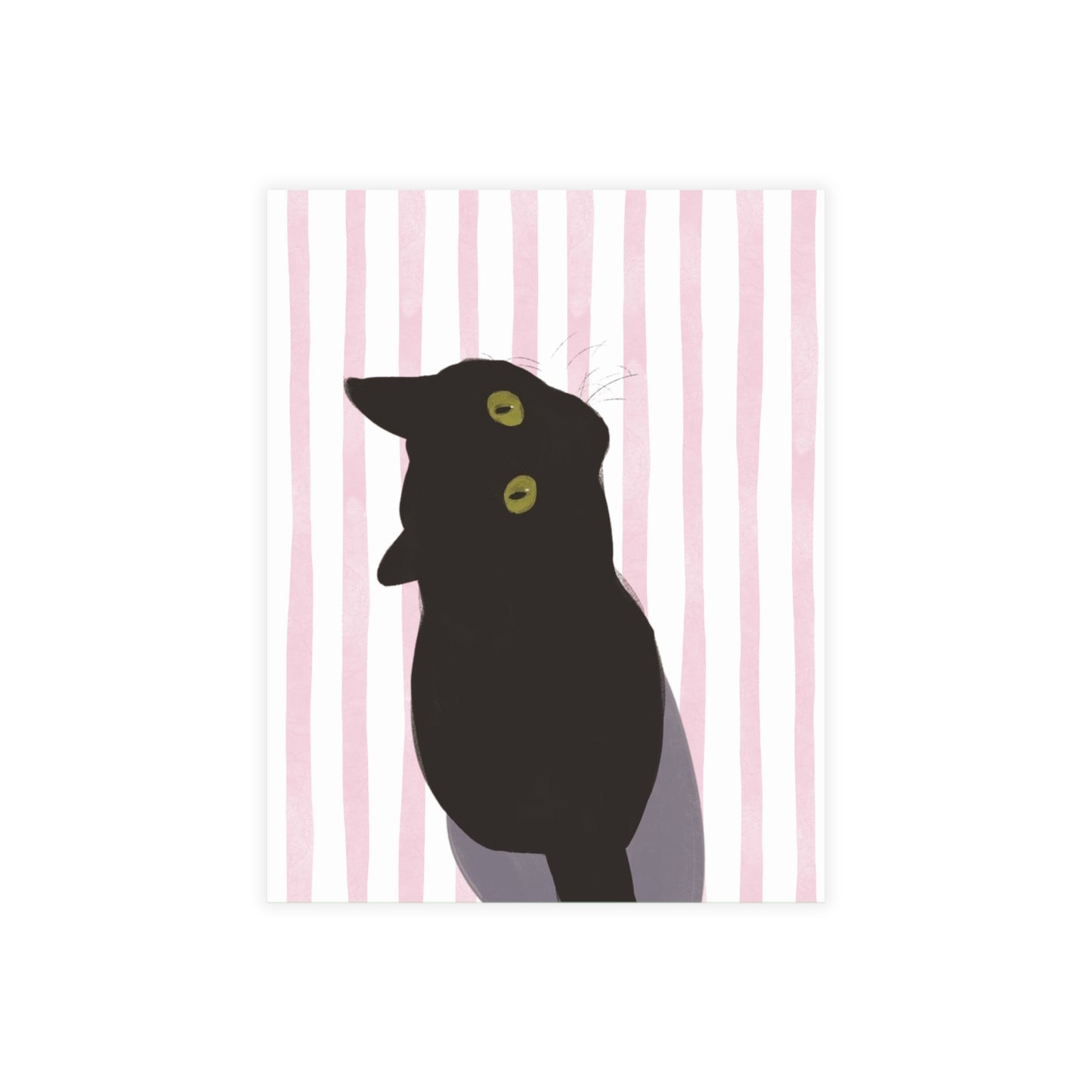 Black Cat Watercolor Pink Stripes Postcard Bundles (envelopes included)