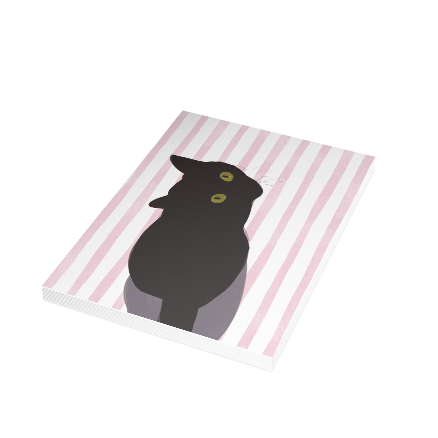 Black Cat Watercolor Pink Stripes Postcard Bundles (envelopes included)