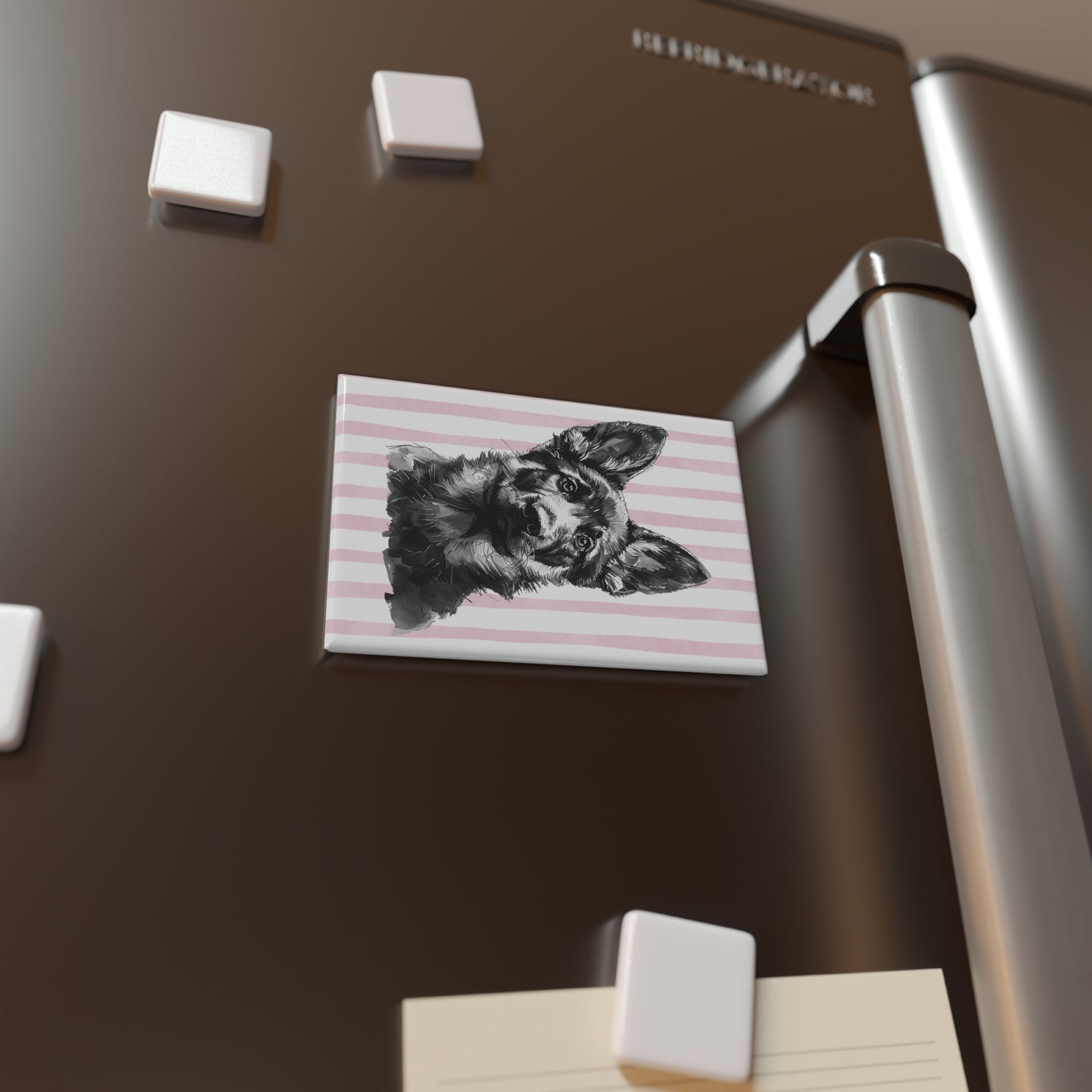 Pink Stripes Shepherd Puppy Rectangle Magnet