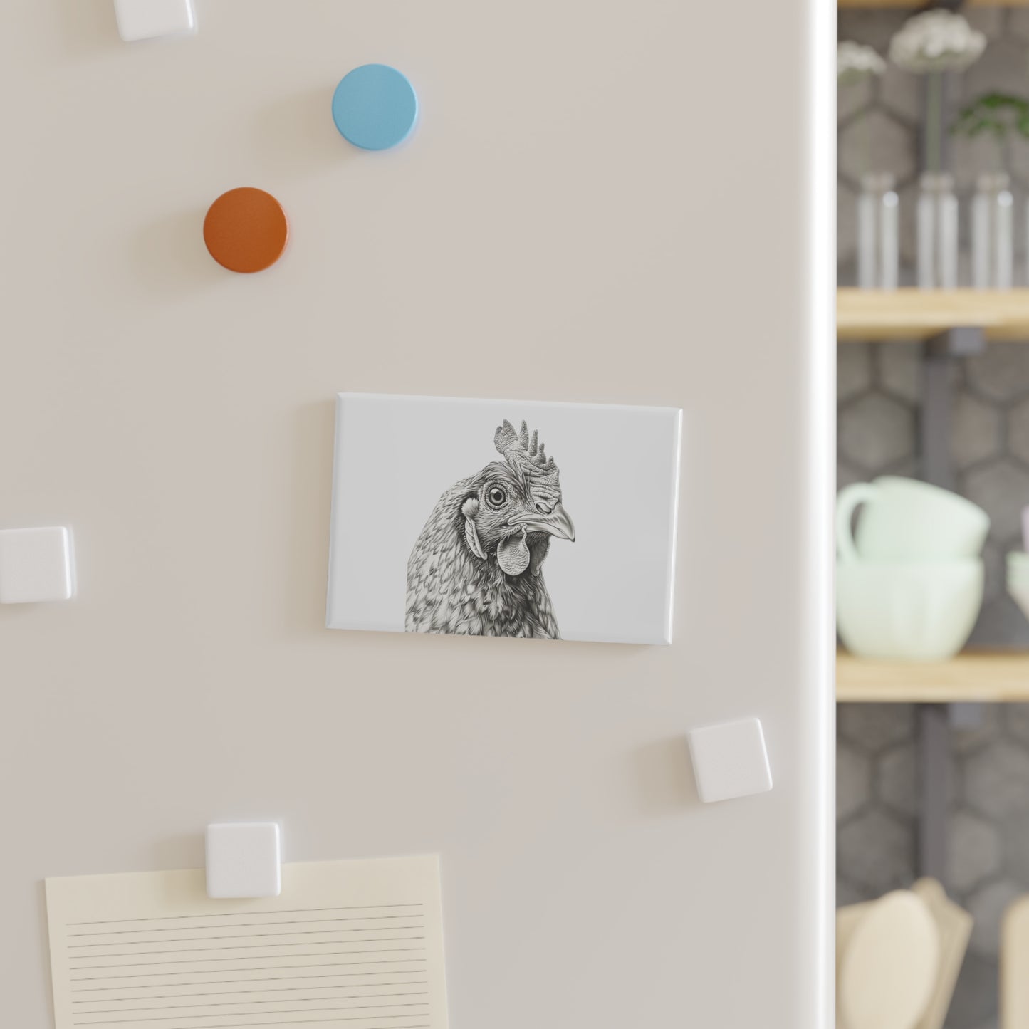 Chicken Head Sketch Rectangle Magnet — Farmhouse Kitchen Decor