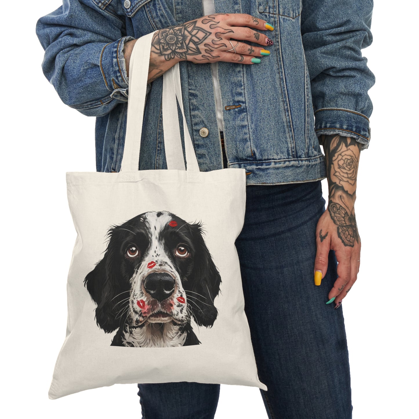 Springer Spaniel Portrait Tote Bag - Cute Dog Face Cotton Shopper