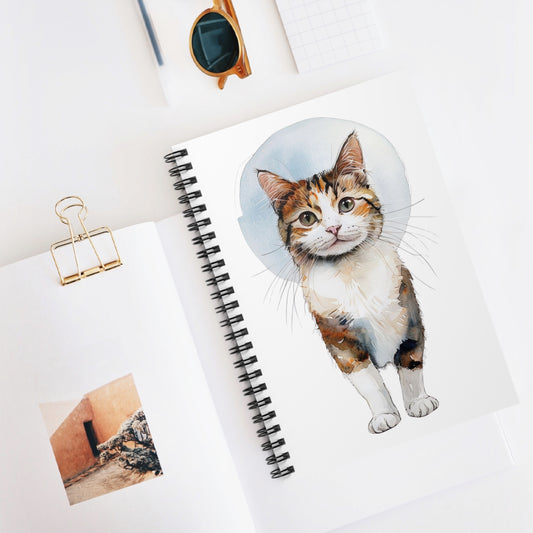 Calico Cat Spiral Notebook — Cute Watercolor Tabby Calico Cat Journal (Ruled)