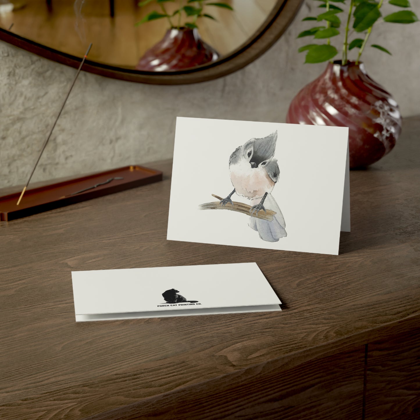 Watercolor Tufted Titmouse Bird Greeting Cards (1/10/30/50 pcs) - Blank Note Cards with Envelopes