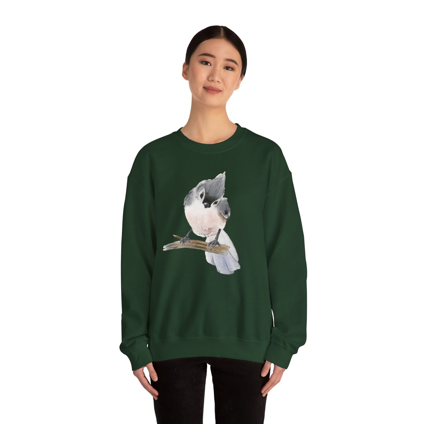 Tufted Titmouse Illustration Sweatshirt — 'Certified Bird Nerd' Crewneck