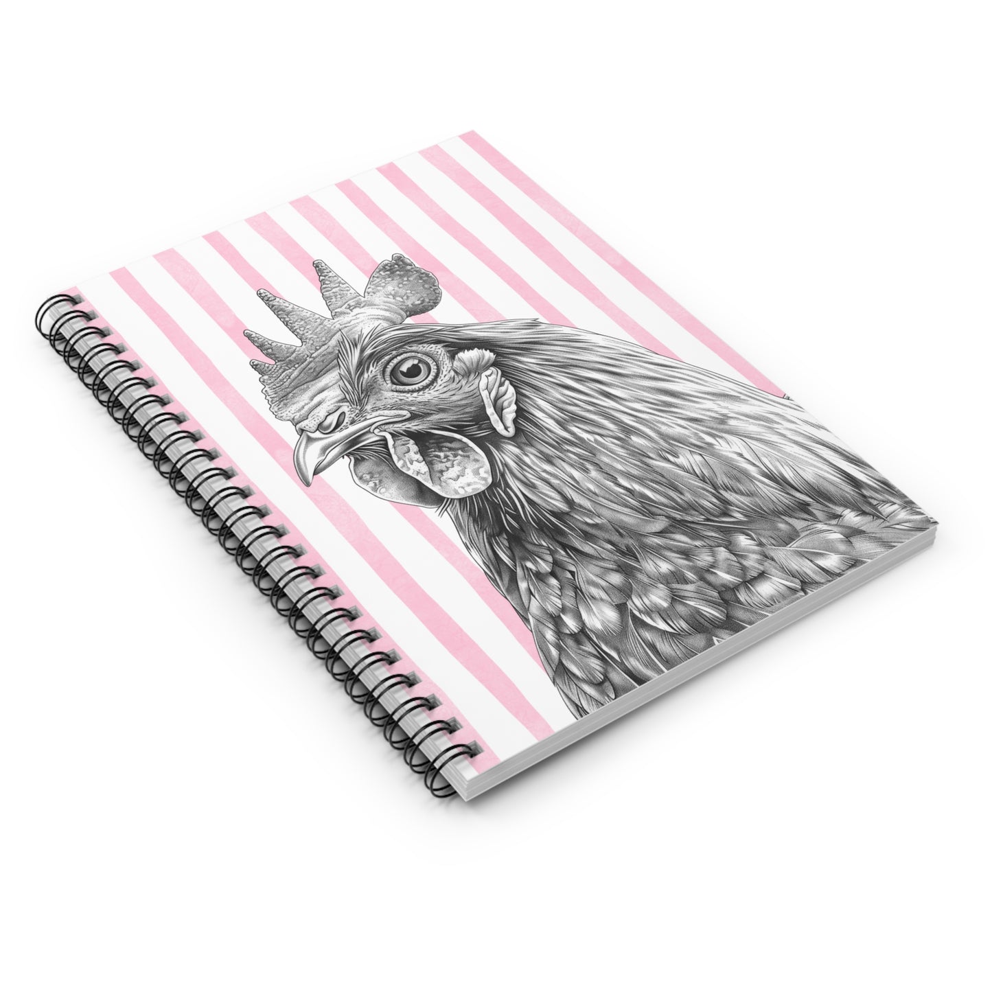 Chicken Sketch Spiral Notebook — Ruled Journal with Pink Stripe Cover
