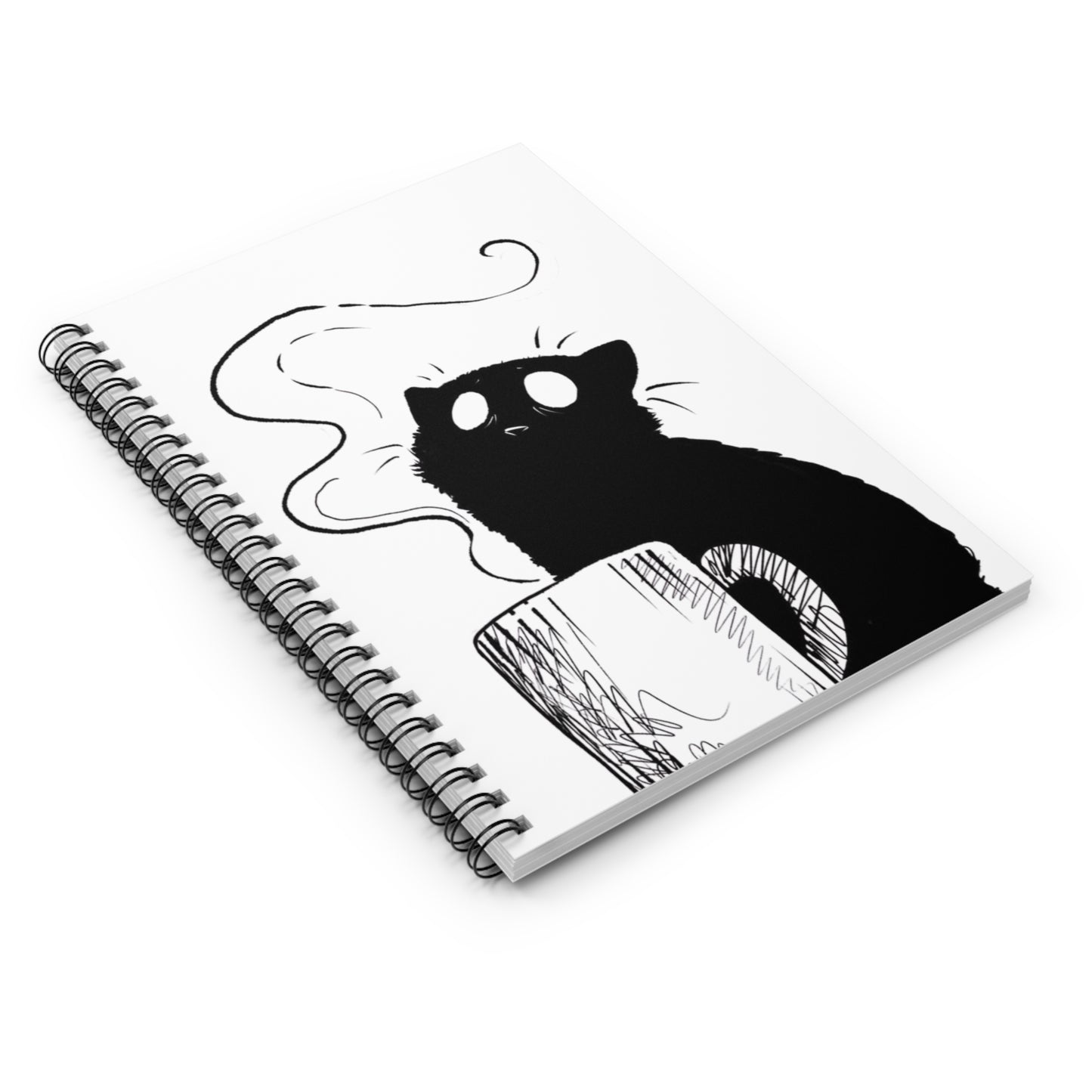 Cat Needs Coffee Spiral Notebook — Cute Black Cat Illustration Ruled Journal
