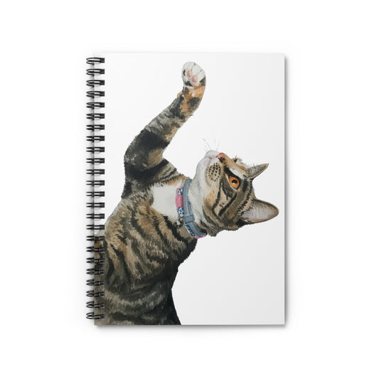 Cat Pawing Notebook — Playful Calico Tabby Cat Spiral Ruled Journal