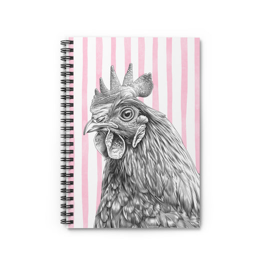 Chicken Sketch Spiral Notebook — Ruled Journal with Pink Stripe Cover