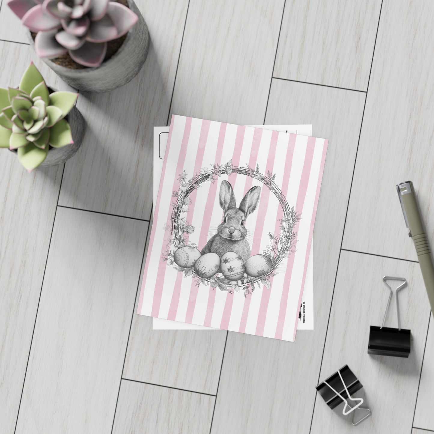 Easter Bunny Pink Postcard Bundles (envelopes included)