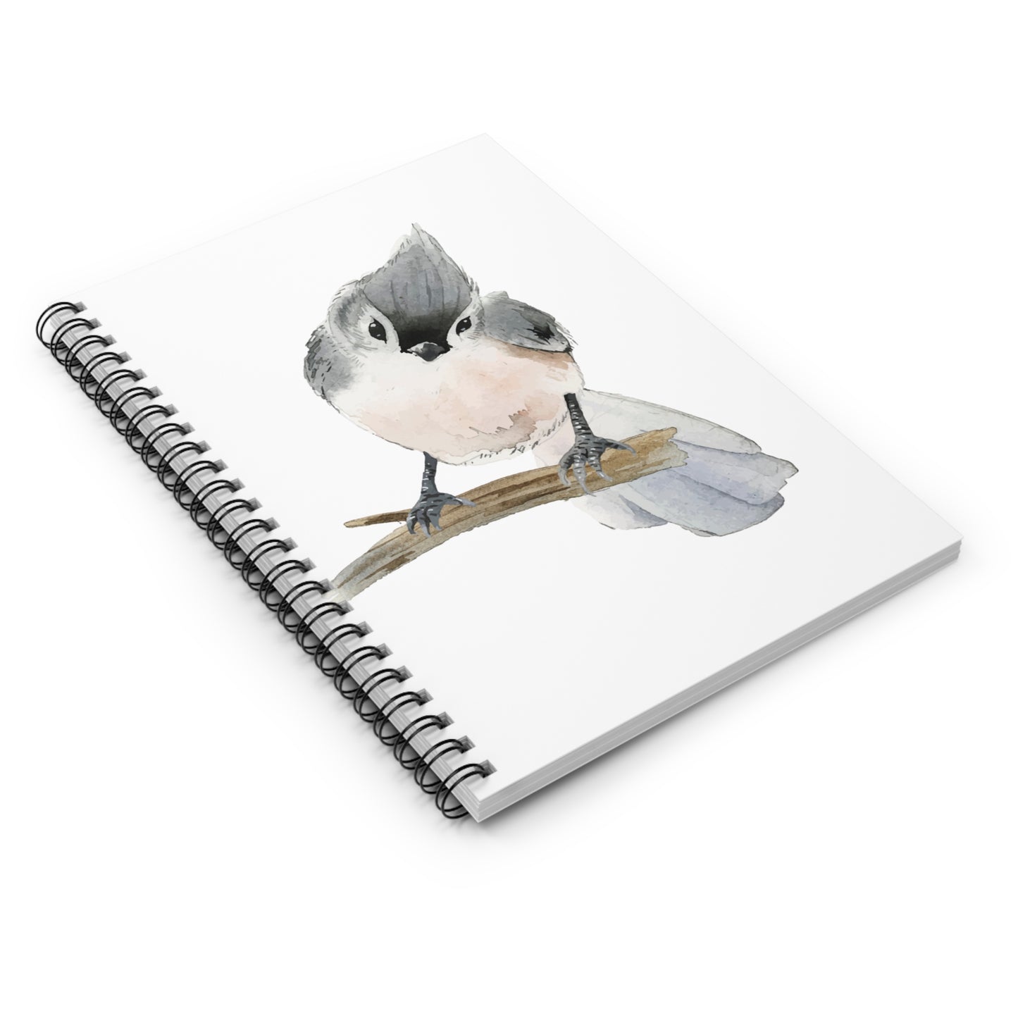 Watercolor Tufted Titmouse Illustration Spiral Notebook — Ruled Journal for Bird Lovers