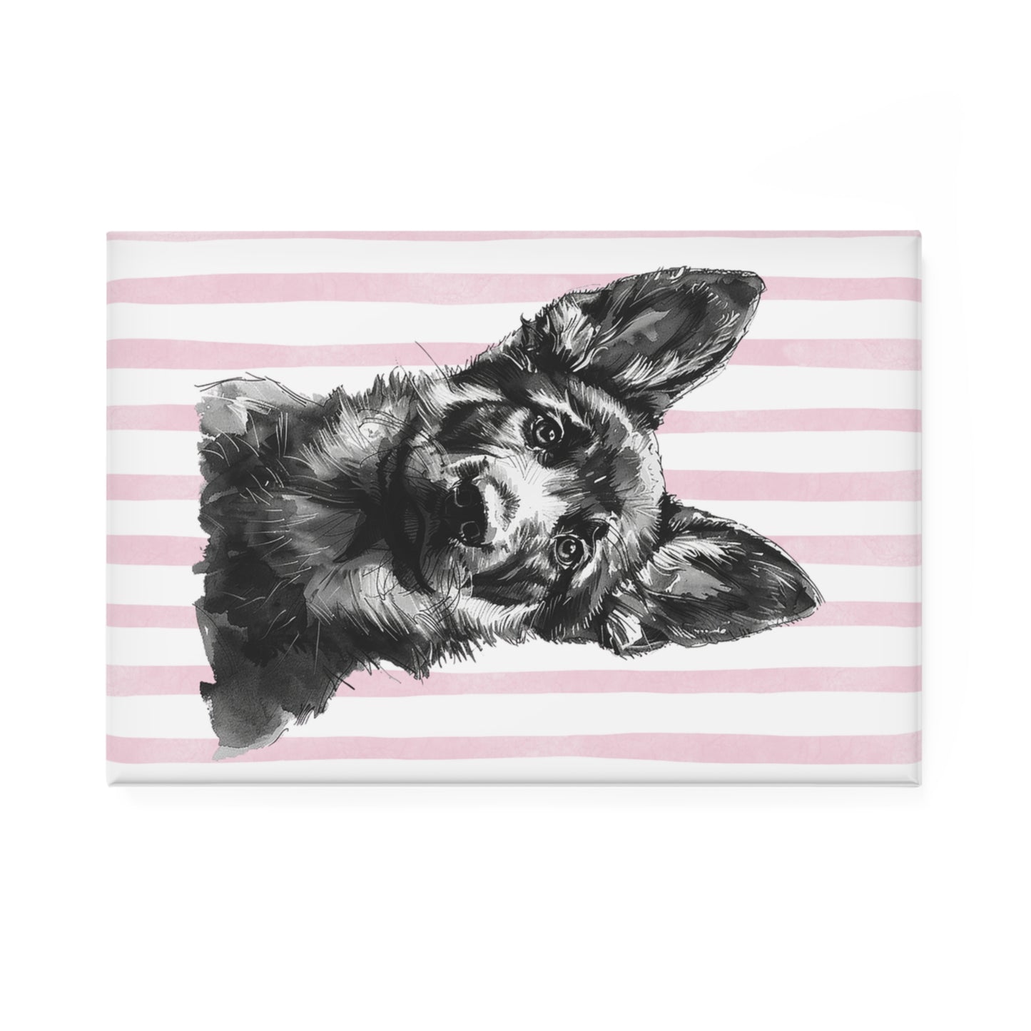 Pink Stripes Shepherd Puppy Rectangle Magnet