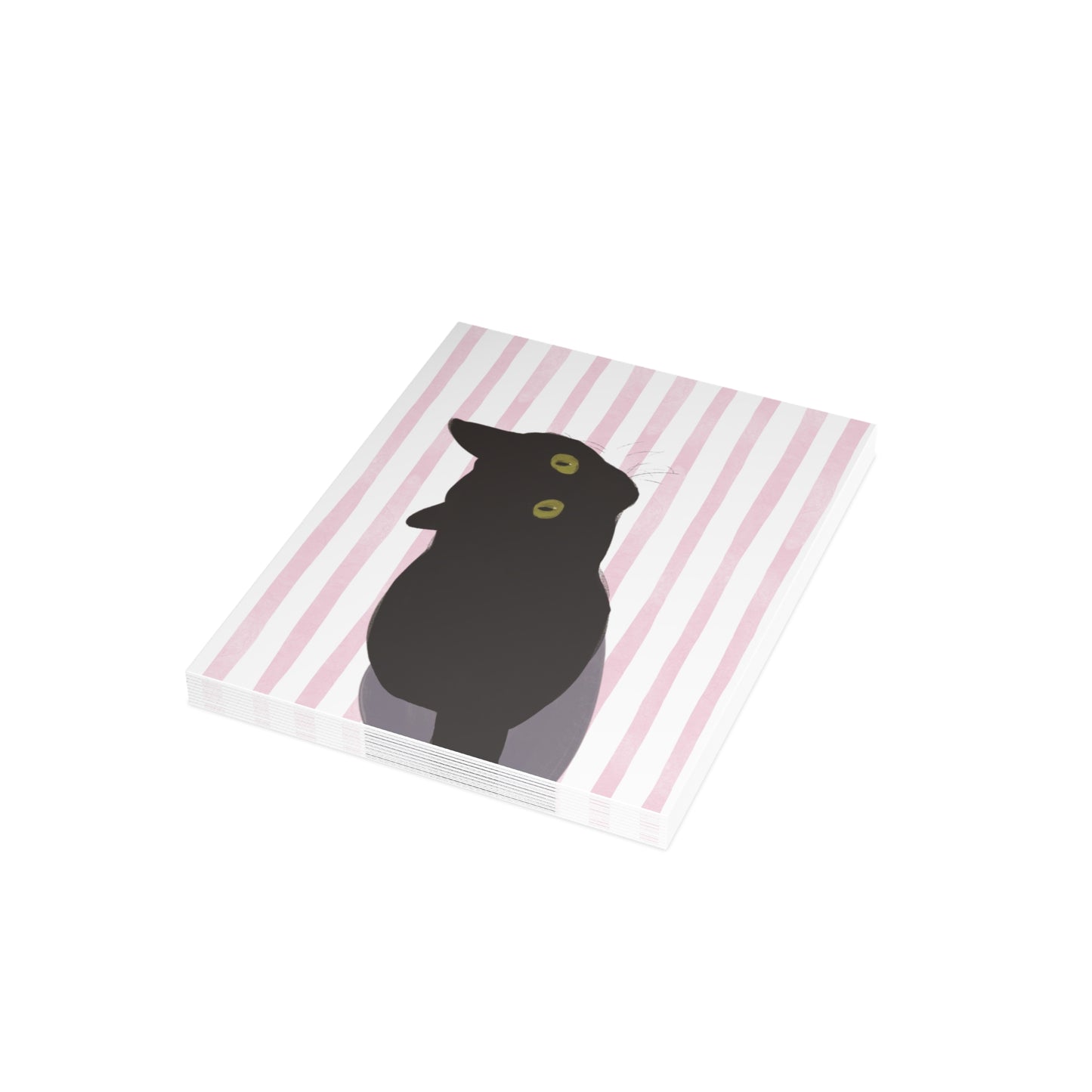 Black Cat Watercolor Pink Stripes Postcard Bundles (envelopes included)