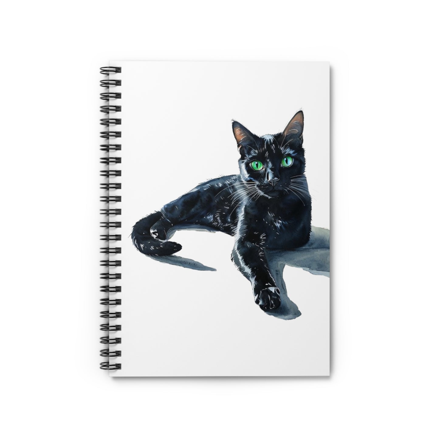 Black Cat Spiral Notebook — Green-Eyed Cat Ruled Journal