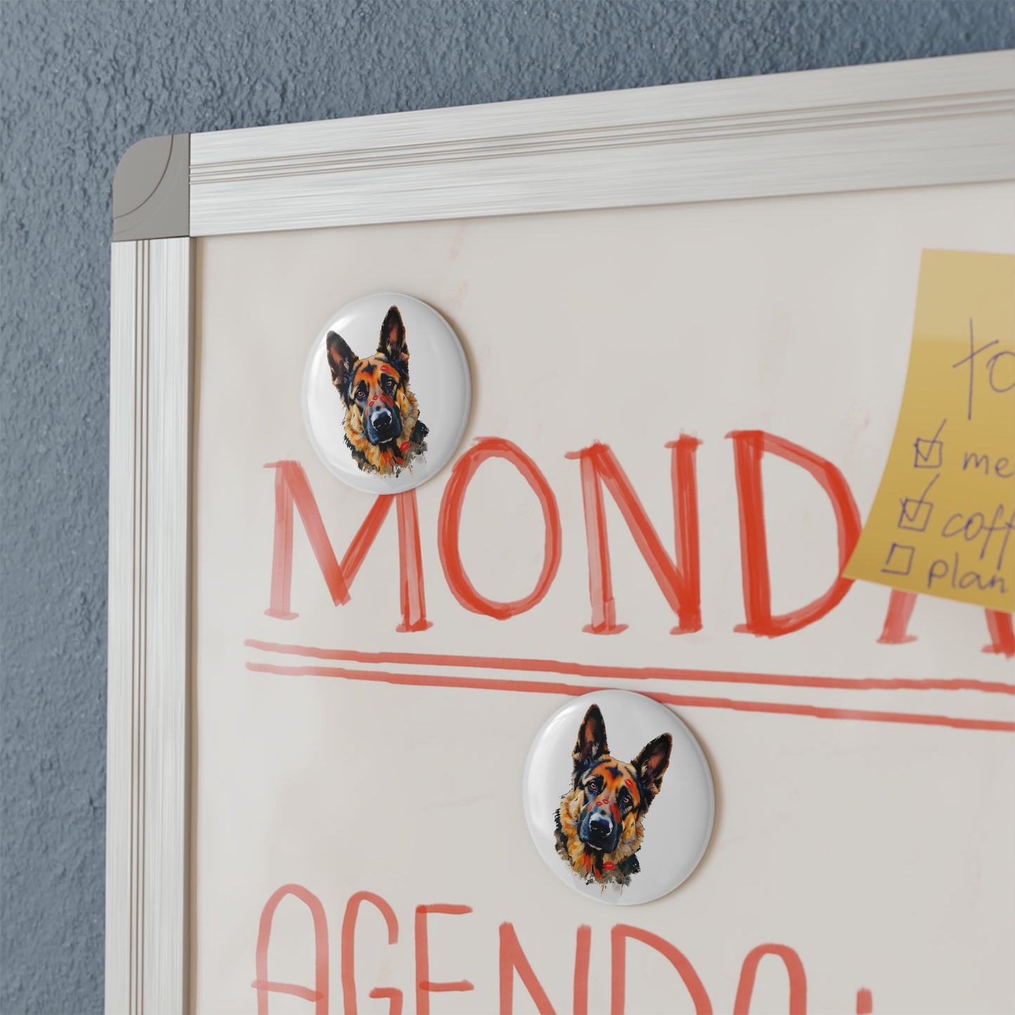 German Shepherd Love Round Button Magnet — Cute Kissed Spaniel Fridge Magnet