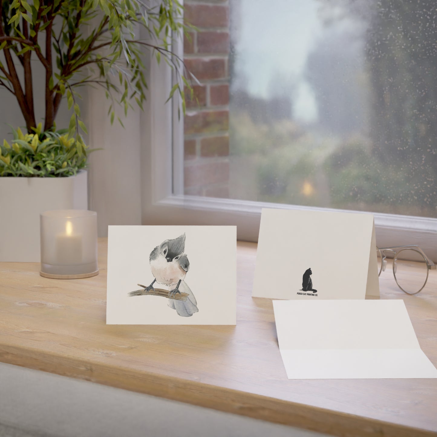 Watercolor Tufted Titmouse Bird Greeting Cards (1/10/30/50 pcs) - Blank Note Cards with Envelopes