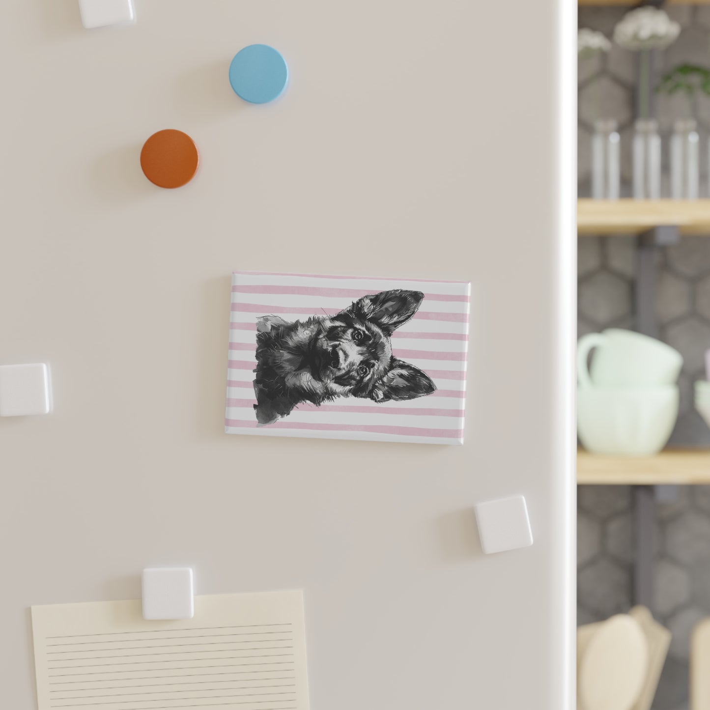 Pink Stripes Shepherd Puppy Rectangle Magnet