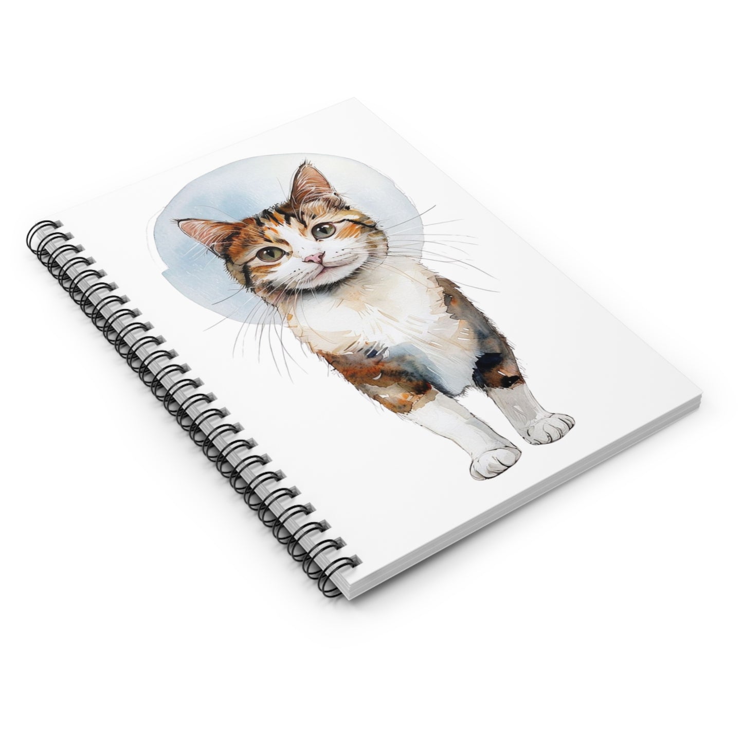 Calico Cat Spiral Notebook — Cute Watercolor Tabby Calico Cat Journal (Ruled)