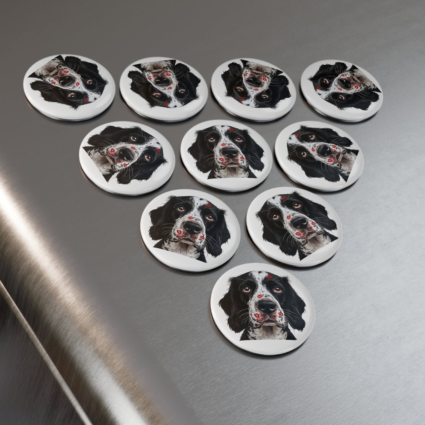 Springer Spaniel Love Round Button Magnet — Cute Kissed Spaniel Fridge Magnet