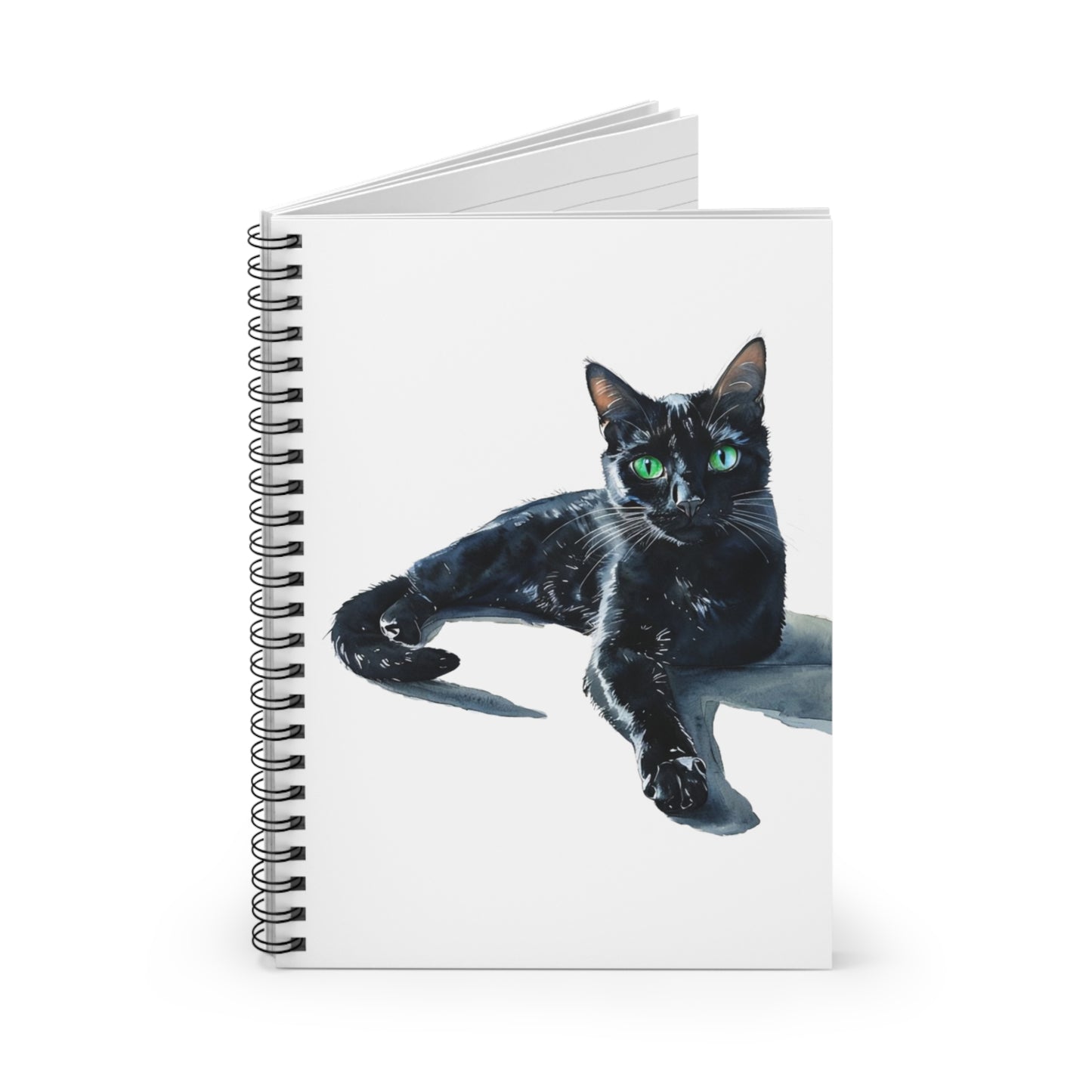 Black Cat Spiral Notebook — Green-Eyed Cat Ruled Journal